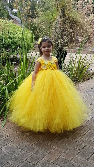 POSH de princesa bella para niñas, tutú amarillo de flores, canario bonito vestido hecho a mano, vestido de fiesta para niñas _ AliExpress