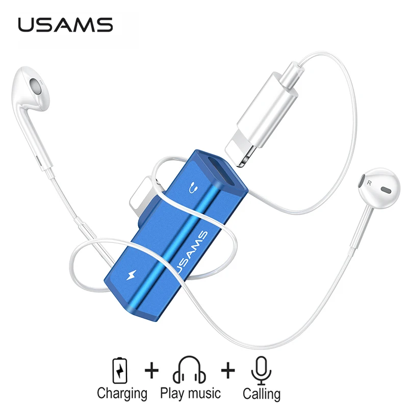 

USAMS 4 in 1 Dual Lighting Charging and Audio Adapter OTG for iPhone X XR XS Phone Charging listen Phone Call Volume Control OTG