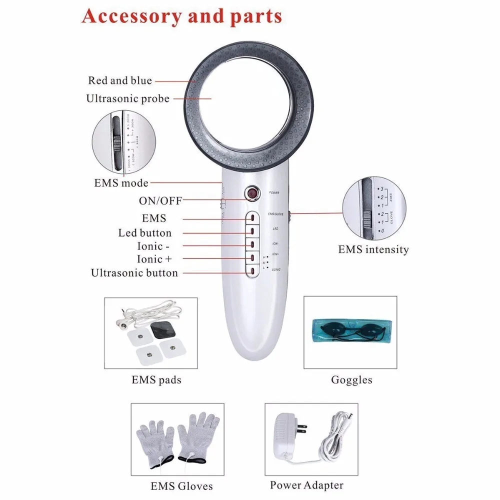 TOP BEAUTY Electric EMS Light Photon Therapy Ultrasonic Body Slimming Massage Face Skin Care Lifting Weight Loss Beauty Device