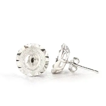 

925 Sterling Silver Women Stud Earrings 4x4mm 8x8mm 9x9mm 10x10mm Round Cabochon Semi Mount Earrings Fine Jewelry Setting