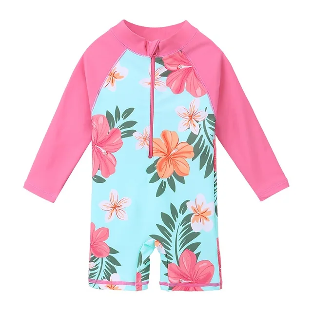 BAOHULU UPF50+ Print Baby Girl Swimsuit Long Sleeve Kids Swimwear One Piece Toddler Infant Bathing Suit for Girls Boys Children S292 CyanFlower