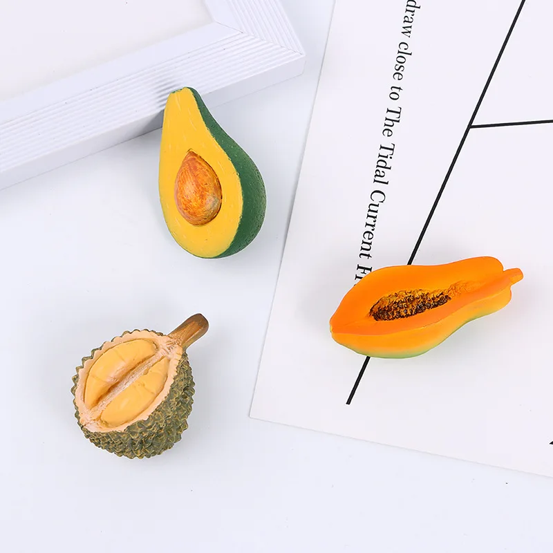 

1Pc 3D Simulation Fruit Miniature Durian Avocado Papaya Mini Resin Craft Cabochon Flatback Fridge Sticker Accessories DIY Decor