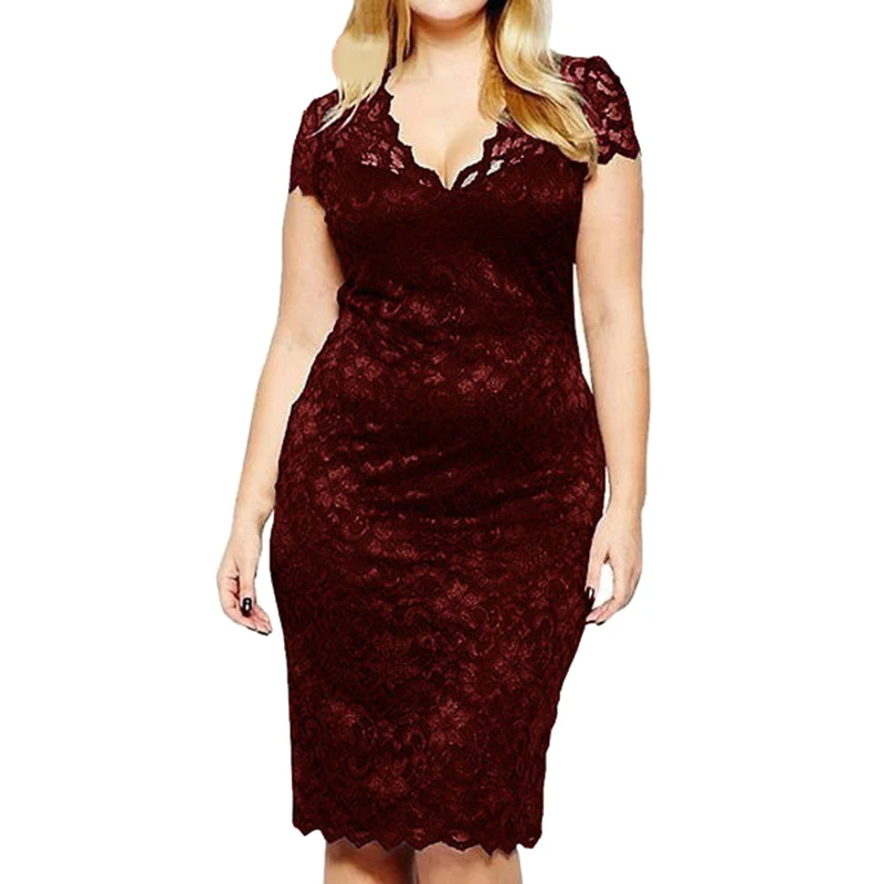 

Woman Plus size Lace Dress M-5xl Large Big Size Fashion Women Summer Sexy Short Sleeve Solid Color Casual Party Dresses