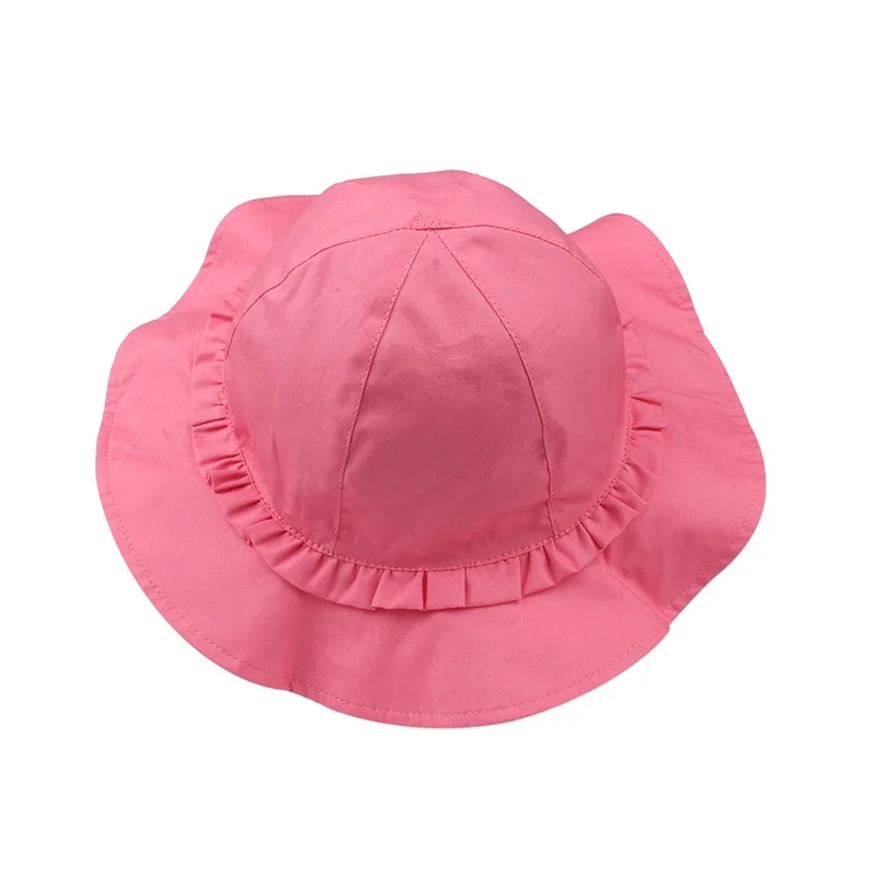 Fashion Cotton Girls Hat Summer Panama Sun Cap For Girls Ruffles Lace Up Kids Hat Wide Brim Red Beach Hat Baby Girls Clothing (7)