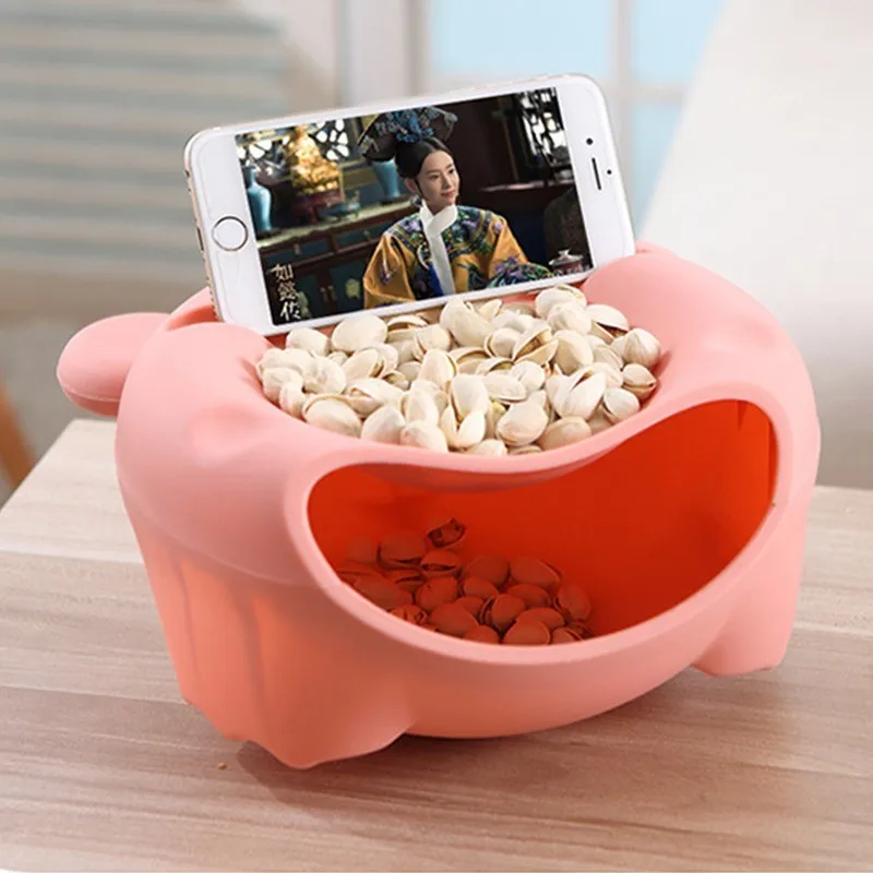 

New Creative Bear Style Snack Storage Box Double Layer Thickened Plastic Desktop Food Container Multifunctional Organizer