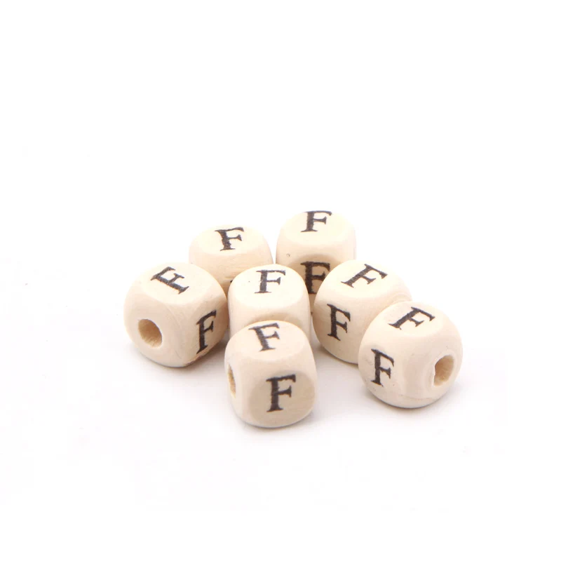 400 шт 10*10 мм отборные натуральные деревянные бусины алфавита куб квадратные игральные кубики буквы бусины игрушки для ювелирных изделий Ребенок ремесло проект - Цвет: F