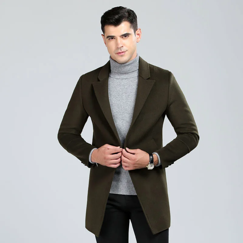 Abrigos de lana de alta calidad a mano de doble cara para hombre 2018 estilo inglés de un solo botón turn down collar ropa abrigo de lana|Lana y mezclas| -