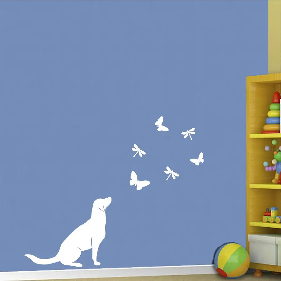 

DIY Dog play Butterfly Wall Sticker funny fly Dragonfly insect For Kids Rooms nursery room decoration Home Decor Wall Decals