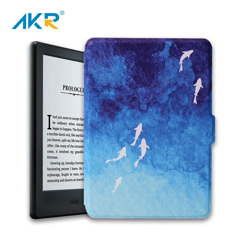 

6 inch PU Tablet Protective Case for Kindle Paperwhite 2/3 Auto Sleep Function ebook cover shell Blue fish 2018