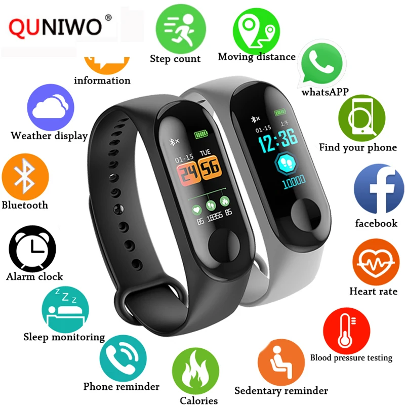 M3plus Smart Band Watch Color Screen Wristband Heart Rate Activity Fitness tracker Smart font b Electronics