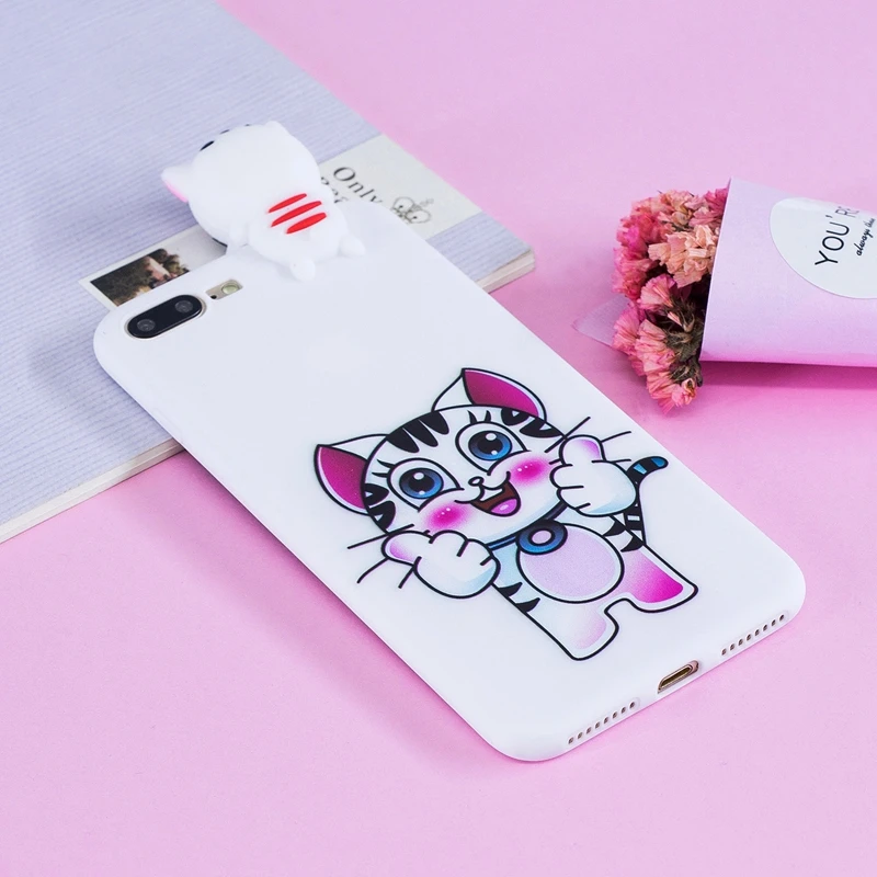 

Cute Cartoon 3D Panda Cat Case For Coque Apple iPhone 7 Plus Case Soft Silicon TPU Back Cover Case For iPhone 8 Plus Capinha
