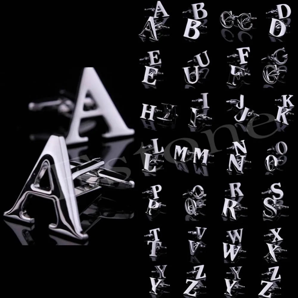 A40 Fashion 1 Pair A to Z Novelty Person Customized Initials Letters Silver Men's Cufflinks 1