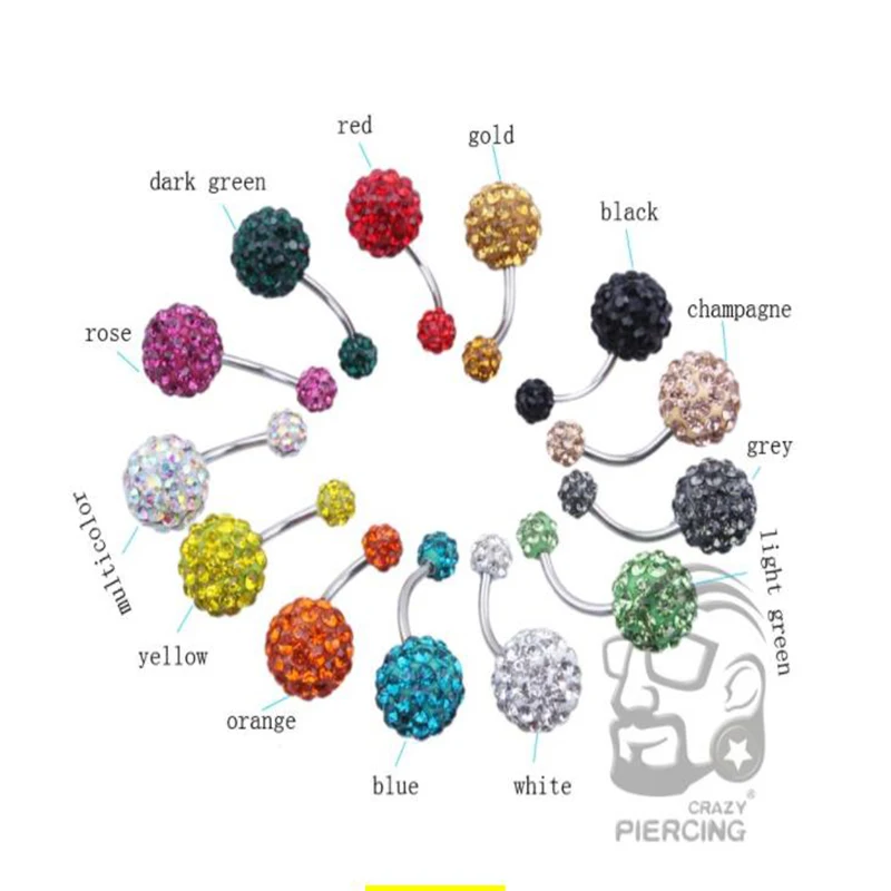 1 шт 14 г для пирсинга пупка Хирургическая Сталь один с украшением в виде кристаллов Стразы пупка Кольца пирсинг пупка Ombligo 5/8 мм шар Nombril