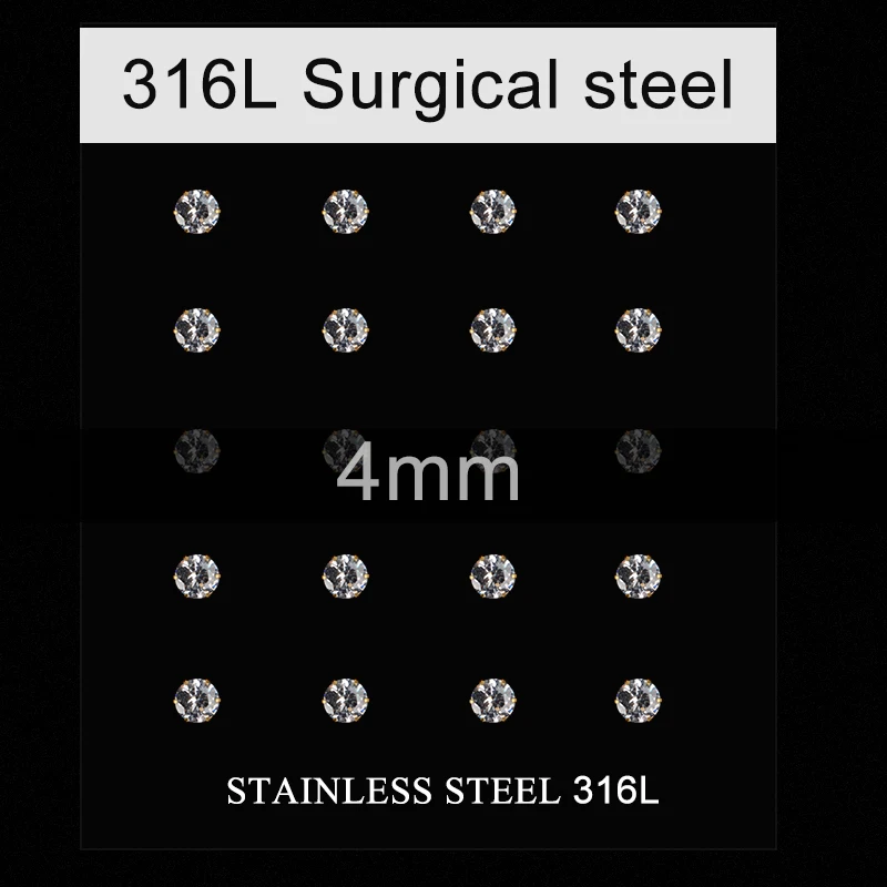 10 пар/лот 316L из нержавеющей стали золотые серьги с винтовой застежкой AAA кубический цирконий серьги пирсинг круглые заклепки хирургическое ухо
