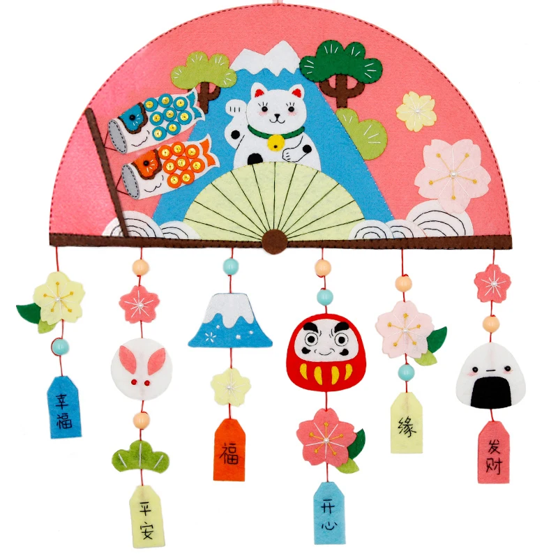 

Handmade Japanese Style Wall Pendant Decorative DIY Cute Fan Shape Non-woven Pendant For Children Bedroom Decor Felt DIY Package