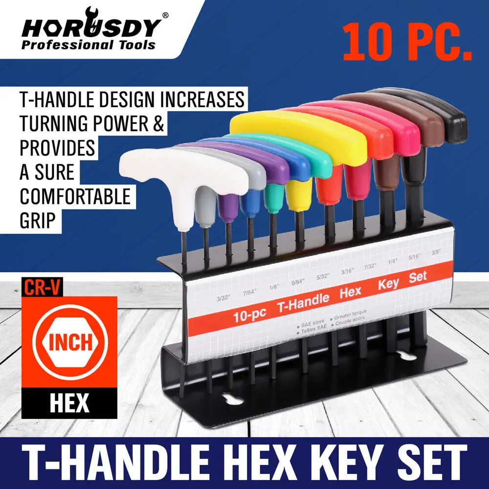 

HORUSDY 10Pcs T Handle Wrench Hex Key Set Bike Allen key Wrench Set Non-slip Multi-functional Inch Wrenches Manual Repair Tools
