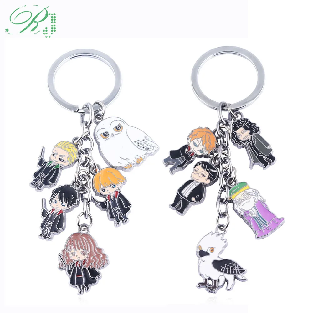 

RJ HP Hogwarts Magic School Owl Envelope Keychains Pendants Witch Hat Flying Broom Luna Lovegood Glasses Keyring Movie Jewelry