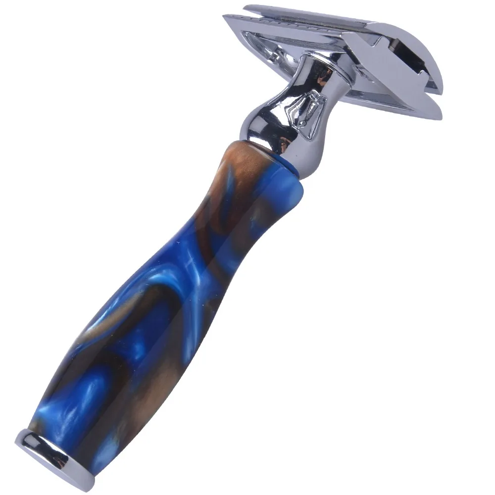 

Luxury BLue Acrylic safety razor double edge razor 10pcs blades barber shaving razor tools