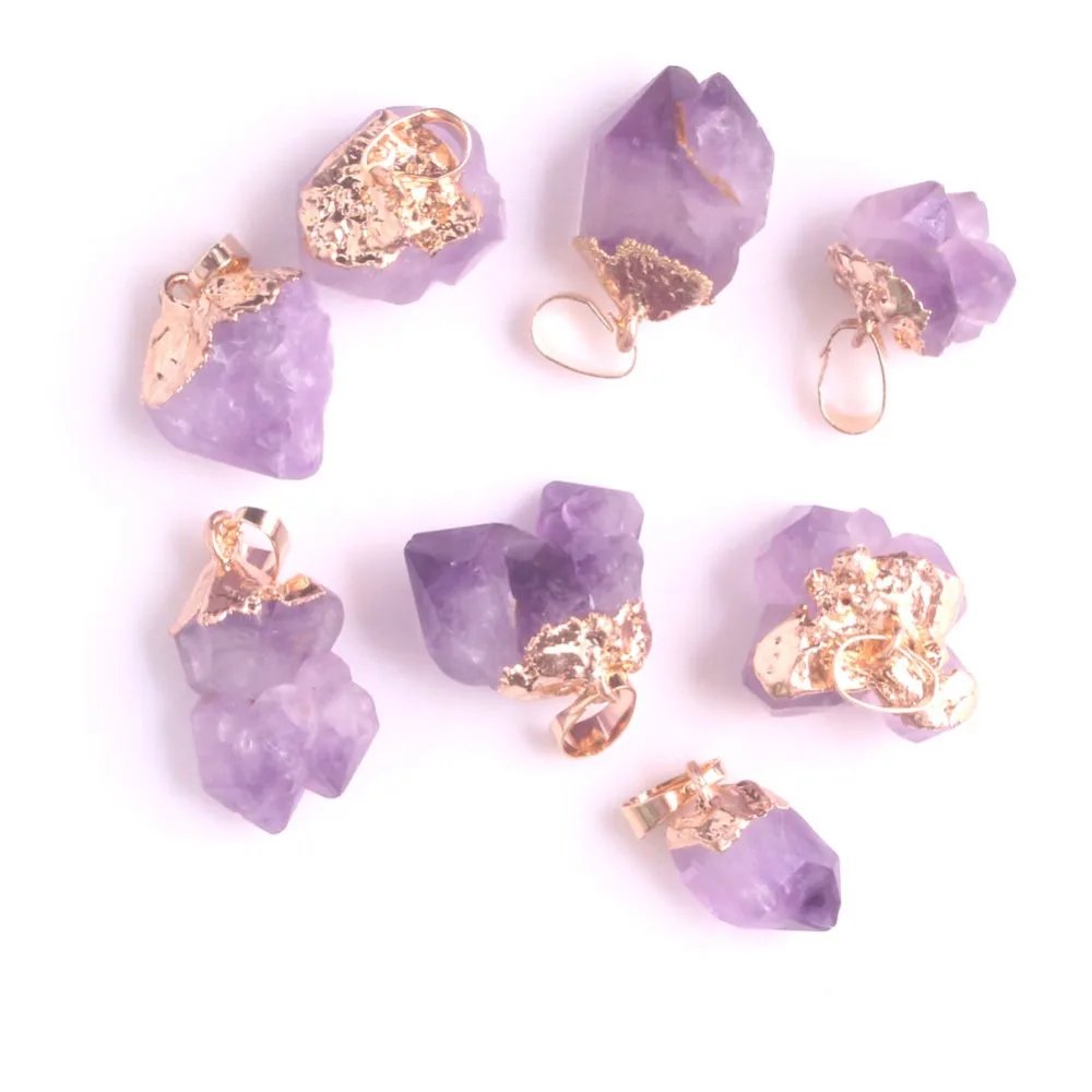 

24pcs/lot Plated Silvers Natural Stone Irregular Lotus Shape Healing Amethysts Necklaces Pendant Charms For Jewelry Making Free