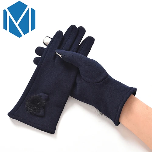 Miya Mona Модные женские рукавицы с бантиком и помпоном, теплые зимние перчатки, женские перчатки на запястье, ручная работа - Цвет: navy