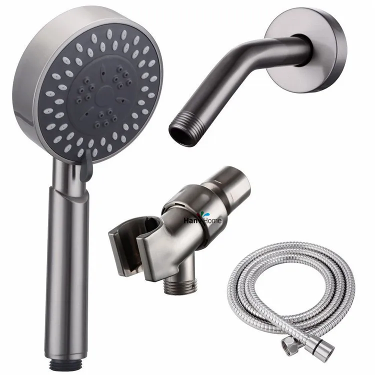 3 Function Brushed Nickel Hand Held Shower Head & Brass Shower arm