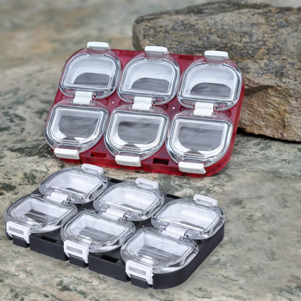 

Mini Waterproof Fishing Tackle Box Hook Pesca Lures Fishing Storage Case with Magnet 6 Compartments 2 Colors