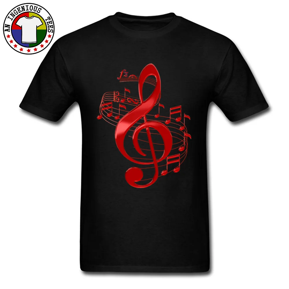 Printing Short Sleeve Tees VALENTINE DAY Crew Neck 100% Cotton Men T Shirt Custom Printing Clothing Shirt Hot Sale Red Treble Clef With Flowing Music Notes 6857 black