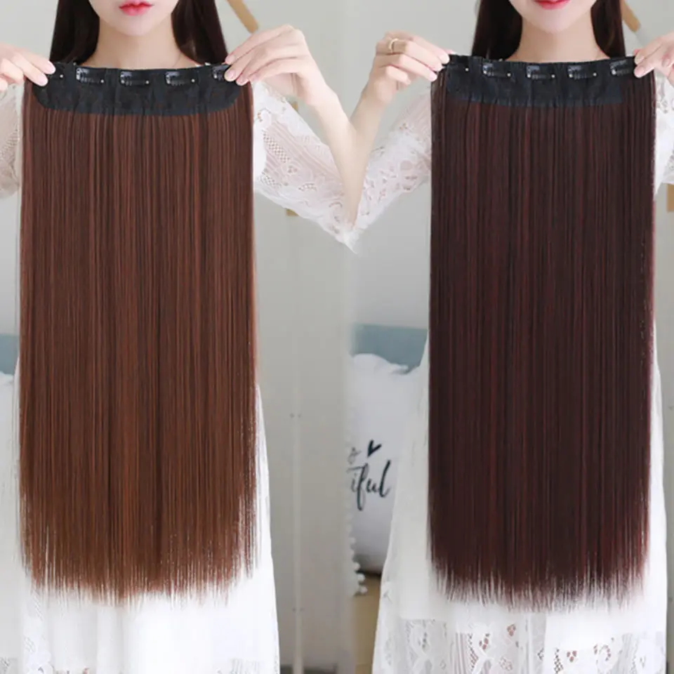 DIFEI Long Straight 5 Clips in Hair Extensions Fake Synthetic High Tempreture Fiber Hair Extensions halo hair extensions