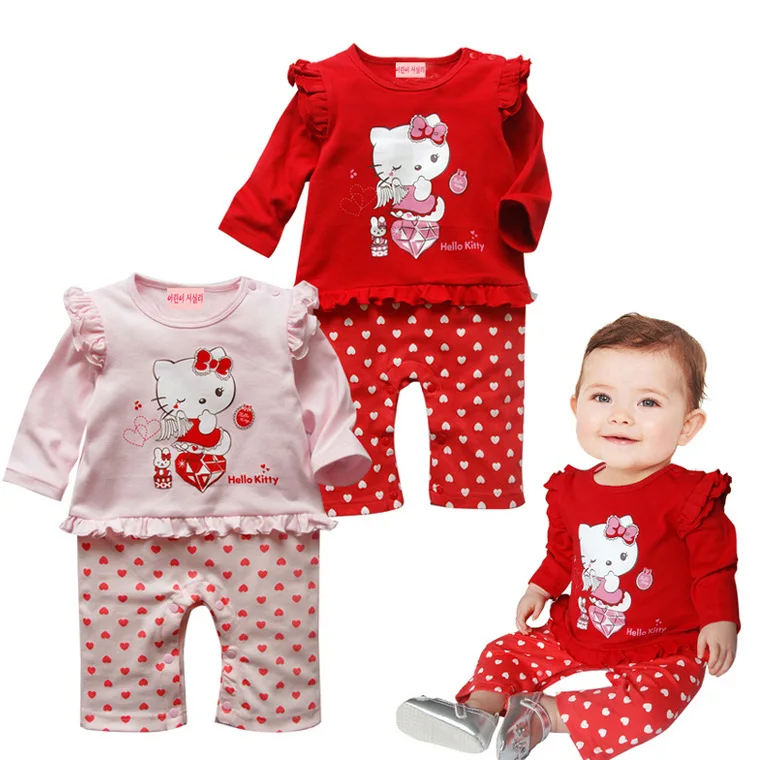 6pcs/lot 2016 Autumn Long Sleeve Infant Girl Clothes Hello Kitty dot