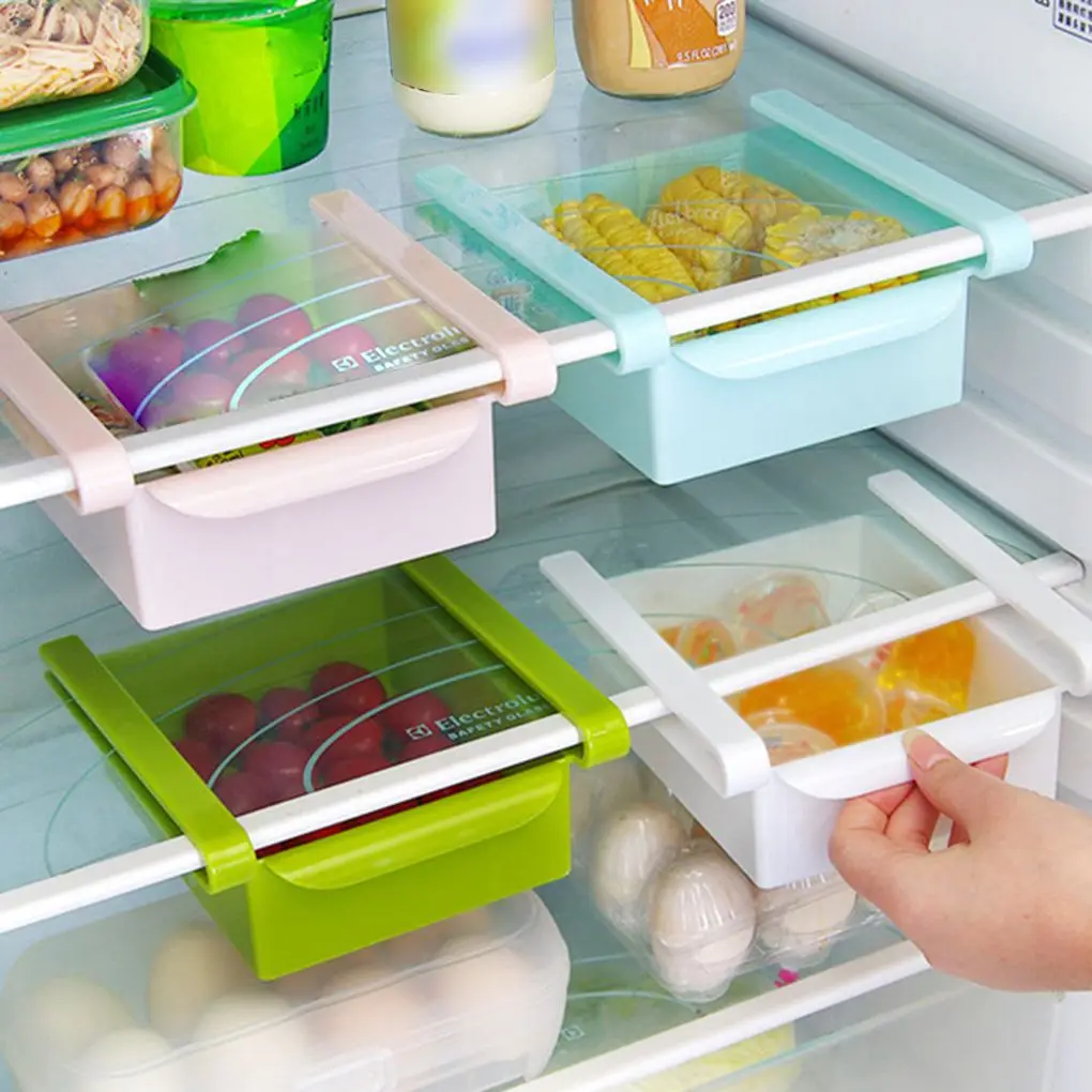 2 шт Пластик кухня холодильник морозильная камера Space Saver стеллаж выдвижной ящик для полки