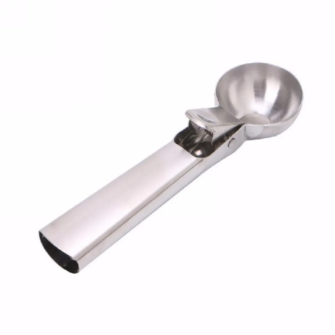 1PC Ice Cream Scoop with Trigger Fruit Spoon Dipper Kitchen Tool Stainless Steel New