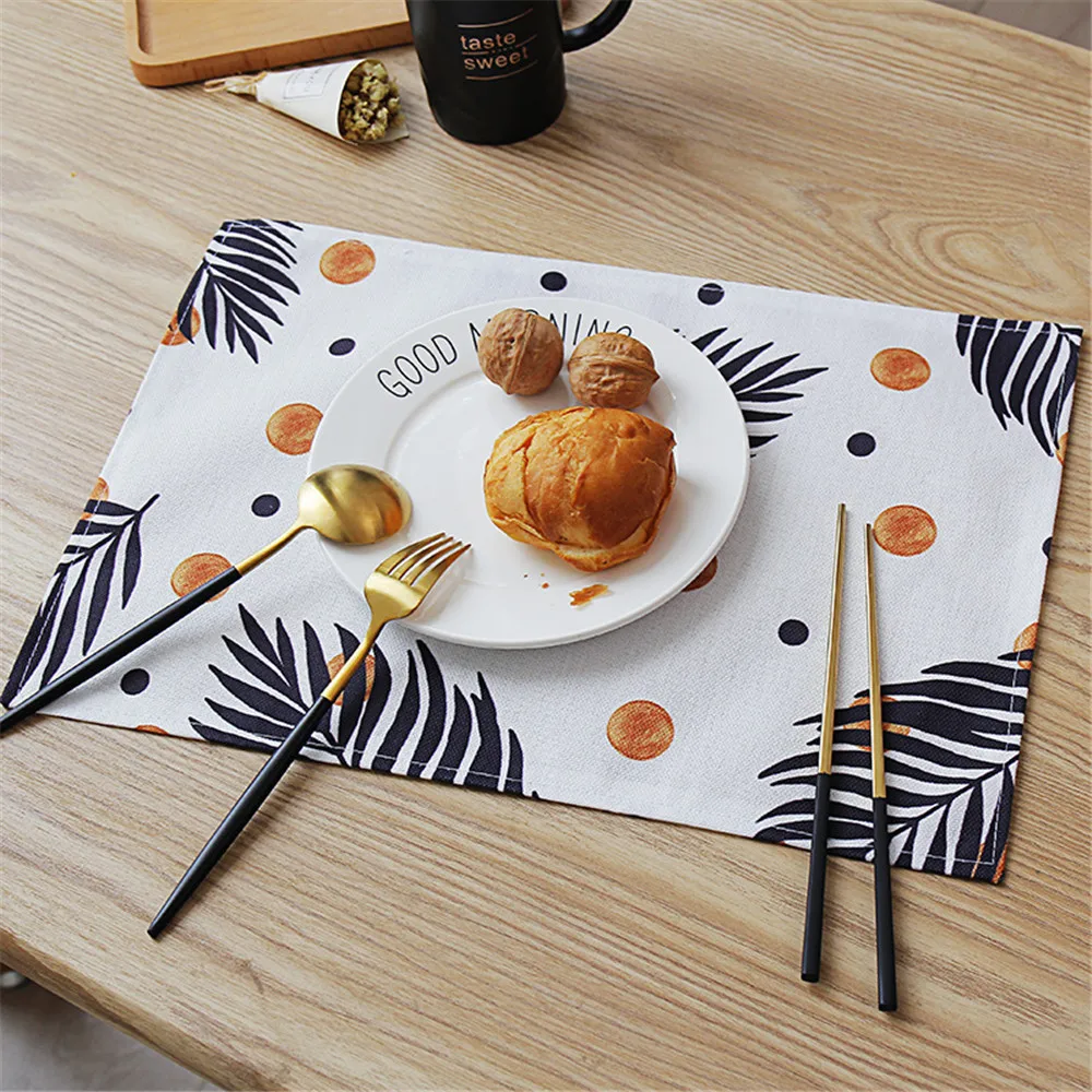 فلامنغو تحديد الموقع ل سادة طاولة طعام حصيرة القماش الكتان الكتان الحرارة العزل عدم الانزلاق الذهب مطلي ورقة المفارش عاء كوستر 1 قطعة