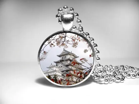 Ожерелье ручной работы Япония пагода кулон ожерелье 1 шт./лот бронза или серебро стекло кулон Ювелирная цепочка винтажное ожерелье