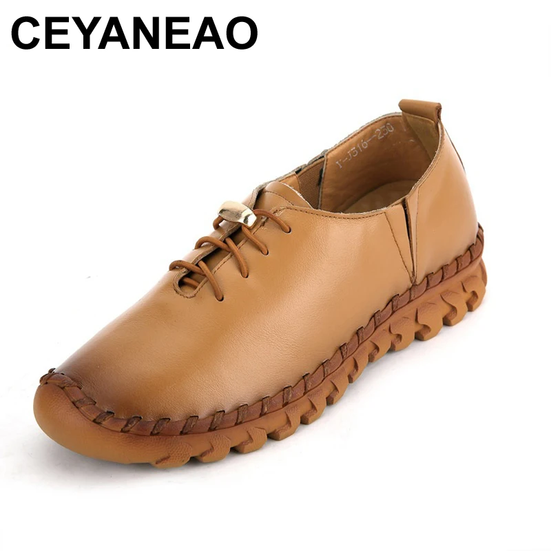CEYANEAO2018 Frühjahr Echtem Leder Frauen Schuhe Handgemachte Freizeitschuhe Frau Faulenzer