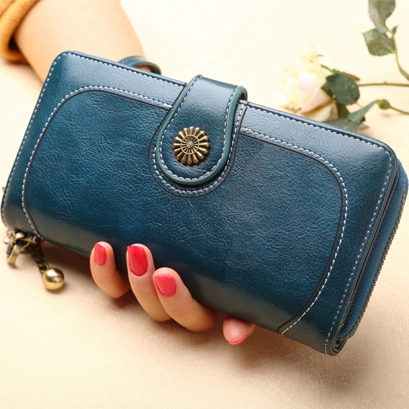 

SUNNY SHOP Long Wallet Zipper Women Wallet Leather Vintage Money Bag Travel Purse Organizer Wristlet Cluth Card Holder 2018