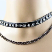 Харадзюку горячий Темный браслет с заклепками и ожерелья Имитация кожи кристалл украшение ручной работы Панк