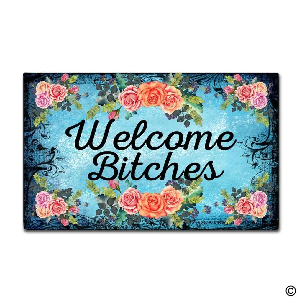 

Door Mat Entrance Mat Welcome Bitches Funny Entrance Floor Mat Non-slip Doormat 23.6 by 15.7 Inch Machine Washable