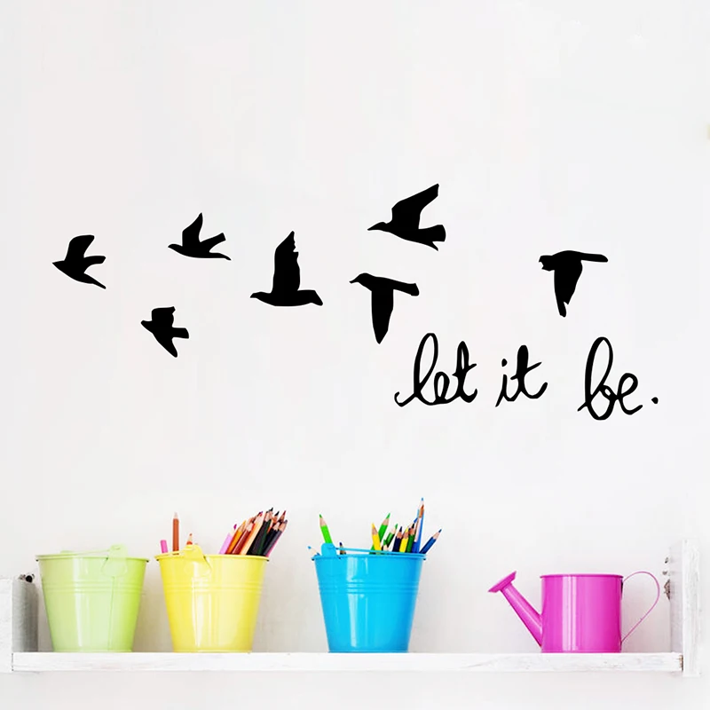 

New Arrival Black Flying Birds Wall Sticker For Kids Rooms Decals Let It Be Characters Wallpaper Living Room Bedroom Decorations