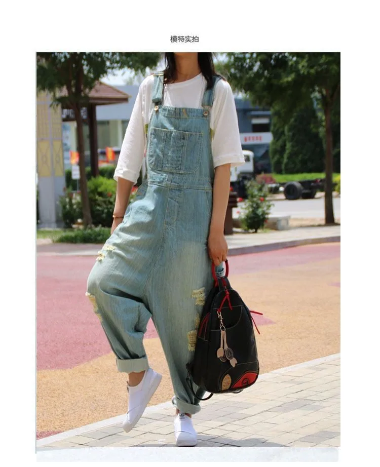 Wanita lubang ripped jeans Jumpsuits 