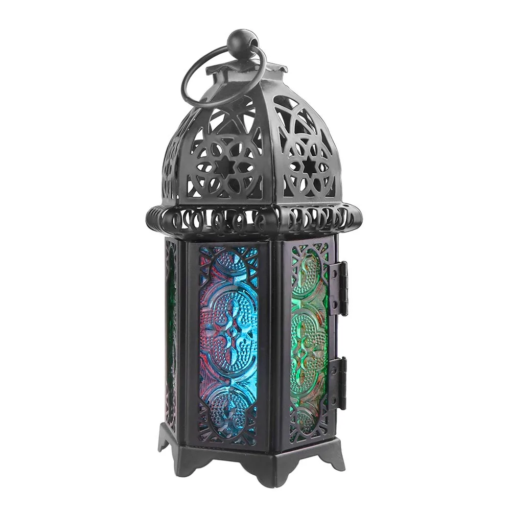 Houkiper винтажный марокканский декор фонари полый подсвечник ветрозащитные подсвечники для свадьбы украшения дома - Цвет: black