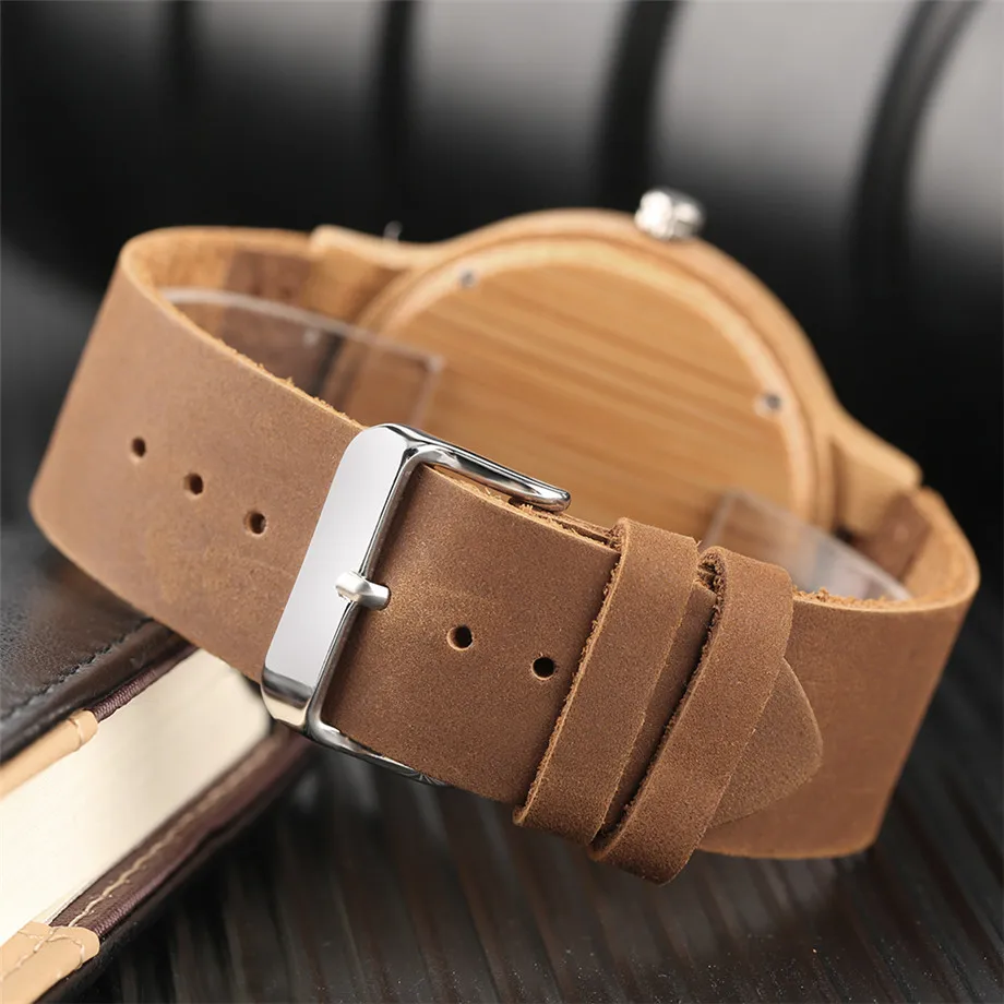 Nature Wood Watches for Men Women Bangle Bamboo Quartz Watch Man's Woman's Wristwatches Genuine Leather Strap Pattern relogio  (11)