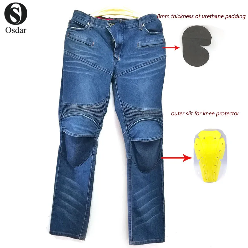 Windproof Motorcycle Racing Jeans Casual Pants Men's Motorbike Motocross Off-Road Knee Protective Moto Jeans Trousers - Цвет: Blue