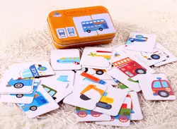 Когнитивные Обучающие карточки для маленьких мальчиков и девочек, автомобиль, совпадающие с карточкой, железная коробка, головоломка