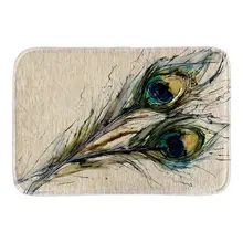 Peacock Feather Painting Acrylic Doormats Indoor Outdoor Door Mats For Living Room Bedroom Soft Short Plush Fabric Floor Mats