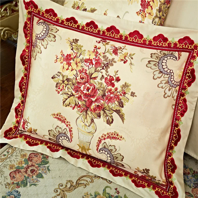 Cheap New 4/6/9Pcs Luxury wedding Bedding set Stain Jacquard Cotton Double King Queen size Bedspread set Duvet cover  Pillowcases 5