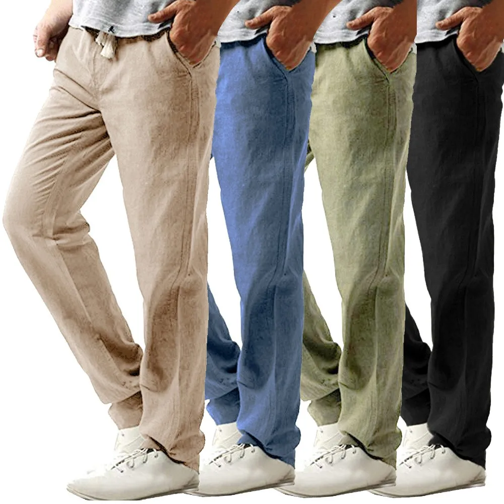 2019 Summer Men s Casual Slim Strandhosen Linen Hose Pant Solid Trousers Trousers Solid Breathable Pants 1