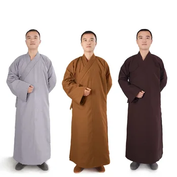 

2019 Men Women Cotton Buddhist Monk Robe Long Winter Warm Frock Buddhism Meditation Gray Brown Yellow New