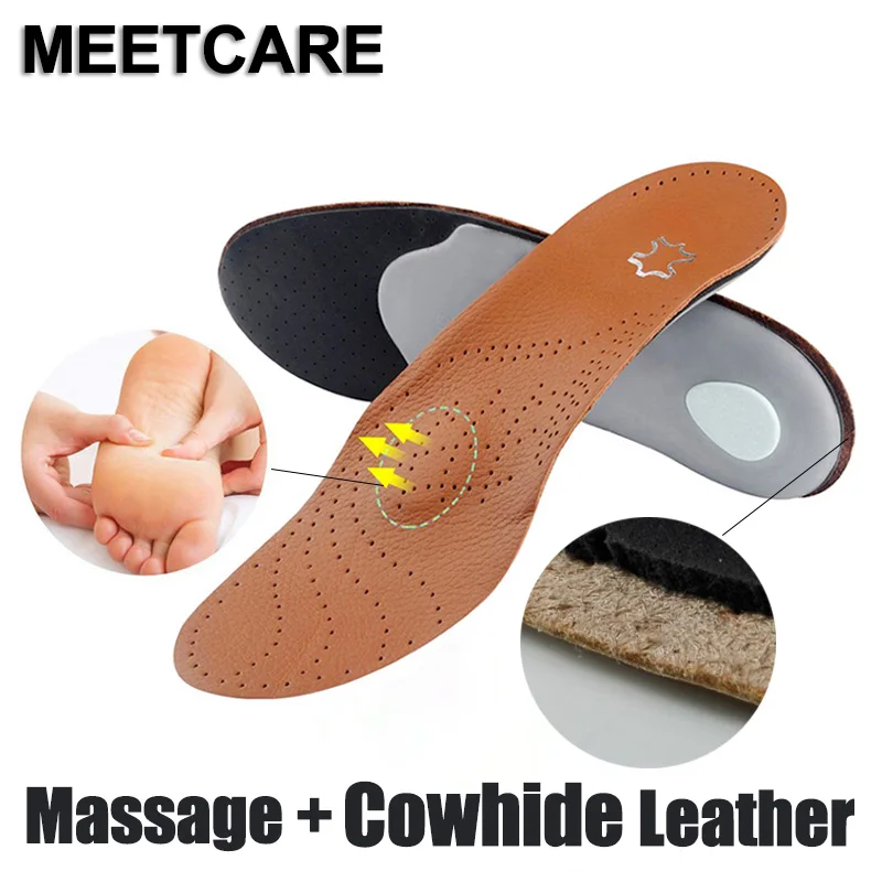 3D Premium Cowhide Leather Insole Foot Care Valgus Orthopedic Flat Feet