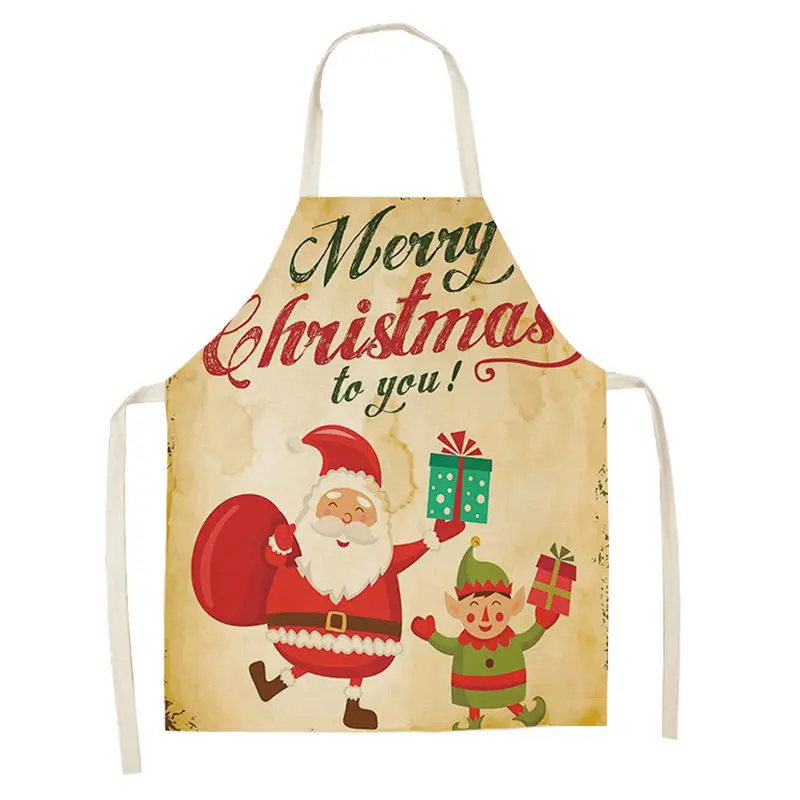 1Pcs Merry Christmas Apron for Woman Pinafore 53*65cm Cotton Linen Bibs Xmas Decor Pendant Kitchen Cooking Accessories MX0004 - Цвет: CM1006-10