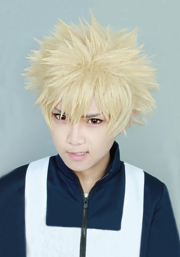 

Biamoxer My Boku no Hero Academia Bakugou Katsuki Bakugo Short Linen Blonde Heat Resistant Cosplay Costume Wig
